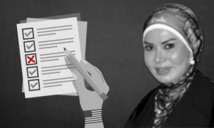 سيدة الأعمال سمية صابر حمشو شقيقة رجل الأعمال المقرب من النظام السوري محمد حمشو (تعديل عنب بلدي)