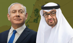 ولي عهد أبو ظبي، محمد بن زايد، ورئيس الوزراء الإسرائيلي، بنيامين نتنياهو، (تعديل عنب بلدي)