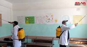 حملات تعقيم في مدرسة ببيلا بريف دمشق مع انتشار فيروس 