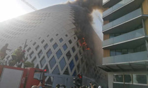 حريق في مبنى تجاري وسط العاصمة بيروت، الثلاثاء 15 من أيلول، 2020 (MTV)