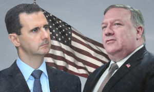 وزير الخارجية الأمريكي مارك بومبيو ورئيس النظام السوري بشار الأسد (تعديل عنب بلدي)
