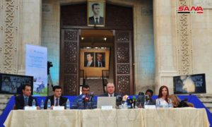 وزير التربية دارم طباع بمؤتمر صحفي في دمشق حول العودة إلى المدرسة 9 من أيلول 2020 (سانا)