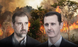  رئيس النظام السوري بشار الأسد ورجل الأعمال السوري رامي مخلوف (تعديل عنب بلدي)