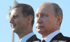 رئيس النظام السوري بشار الأسد والرئيس الروسي فلاديمير بوتين (تعديل عنب بلدي)