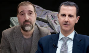رئيس النظام السوري بشار الأسد ورجل الأعمال رامي مخلوف (تعديل عنب بلدي)