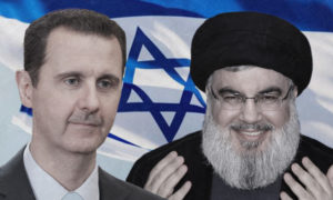 رئيس النظام السوري بشار الأسد وأمين عام حزب الله، حسن نصر الله (تعديل عنب بلدي)