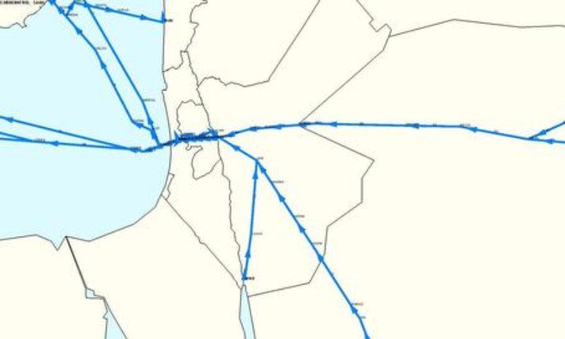 خريطة طيران الأردن وإسرائيل