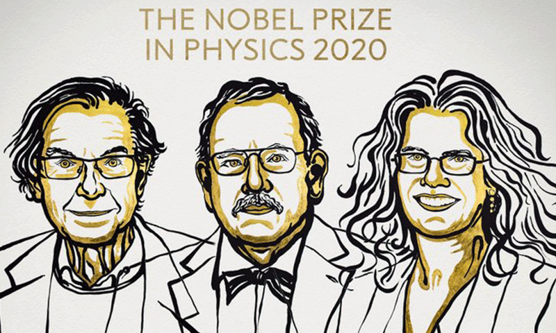 الفيزيائي البريطاني روجر بنروز وعالما الفلك الألماني راينهارت غينزل والأمريكية أندريا جيز الفائزين بجائزة "نوبل" للفيزياء 2020- (موقع الجائزة)