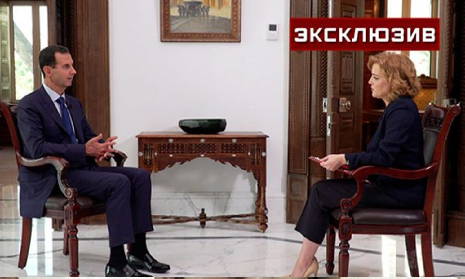 رئيس النظام السوري، بشار الأسد في مقابلة خاصة مع قناة "زيفزدا" الروسية، 30 من أيلول