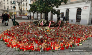 نمساويون يكرمون قتلى كانوا ضحايا لهجمات متشددين في عدة مناطق بفيينا، 11 من تشرين الثاني 2020 (عنب بلدي)