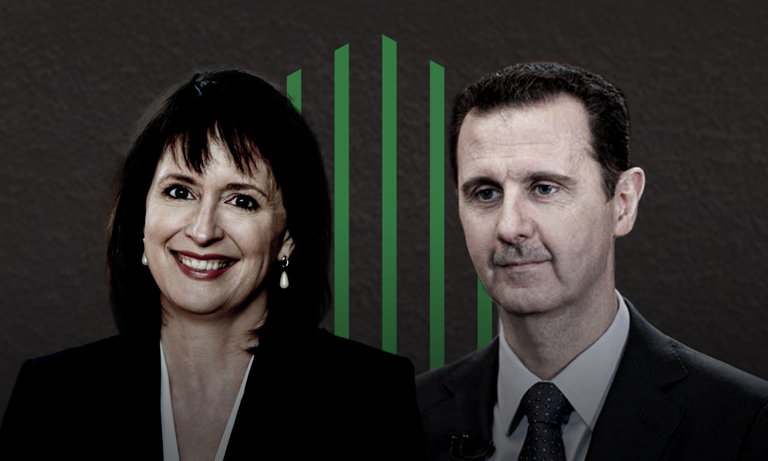 رئيسة لجنة الحريات الدينية، نادين ماينزا، ورئيس النظام السوري، بشار الأسد 14 من كانون الأول (تعديل_ عنب بلدي)