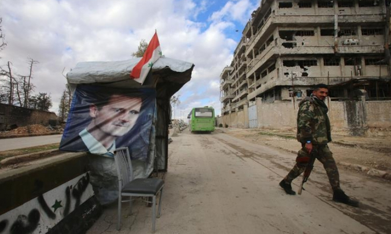 حاجز تابع لقوات النظام في مدينة حلب - 2016 (AFP)