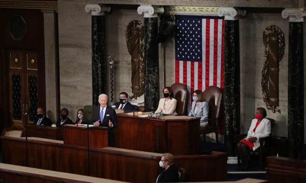 الرئيس الأمريكي، جو بايدن، في الكونغرس الأمريكي 28من نيسان "CNBC"