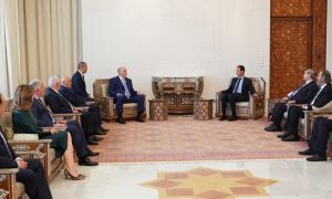 رئيس النظام السوري، بشار الأسد، يستقبل الوفد الأبخازي في دمشق (سانا)
