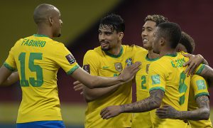 إحتفال لاعبي البرازيل بفوزهم على الإكوادور - 5 حزيران 2021 (الكونميبول)
