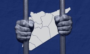 صورة تعبيرية للاعتقال مع خريطة سوريا (تعديل عنب بلدي)