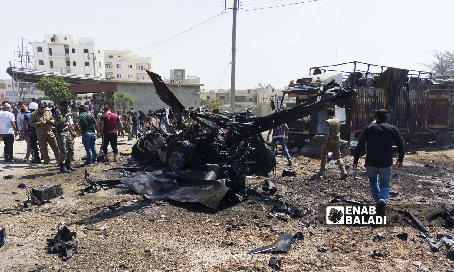  تفجير شاحنة تجارية في مدخل اعزاز الغربي في ريف حلب -23 آب 2021(عنب بلدي /وليد عثمان)