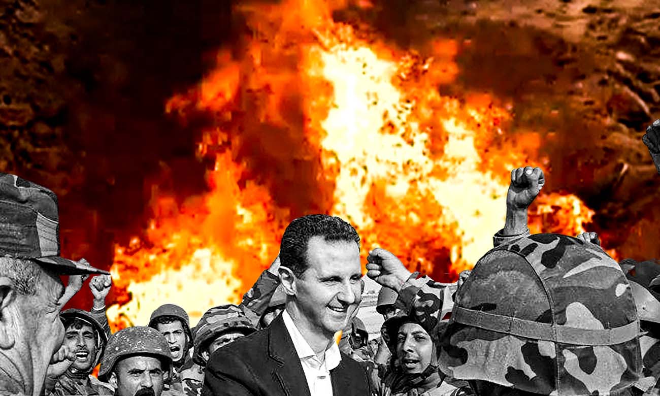 رئيس النظام السوري بشار الأسد مع أنصاره (DPA / تعديل عنب بلدي)