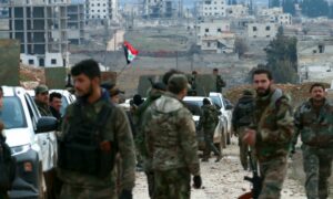 قوات النظام السوري غربي مدينة حلب، سوريا، 16شباط 2020(AFP)