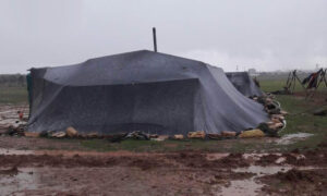 صورة تظهر خيمة لعائلة مهجرة على أطراف بلدة الغارية الشرقية في ريف درعا- 20 تشرين الأول 2021 (فيس بوك/ اللجاة برس)
