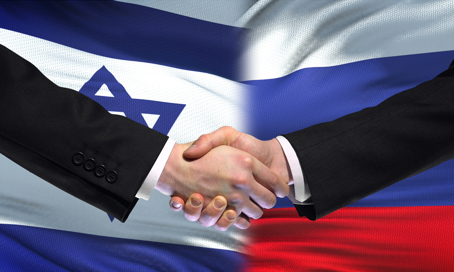 Дипломатические отношения с украиной. Рукопожатие израильский и российский флаг.