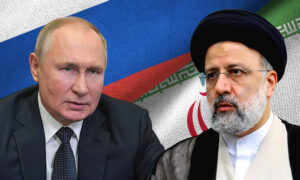 الرئيس الروسي، فلاديمير بوتين، والرئيس الإيراني، ابراهيم رئيسي، 16 من تشرين الثاني 2021 (تعديل عنب بلدي)