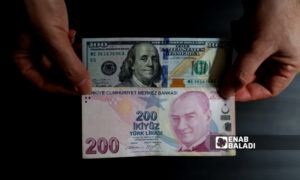 عملتان ورقيتان من فئتي 200 ليرة تركية و100 دولار أمريكي (عنب بلدي/زينب مصري)