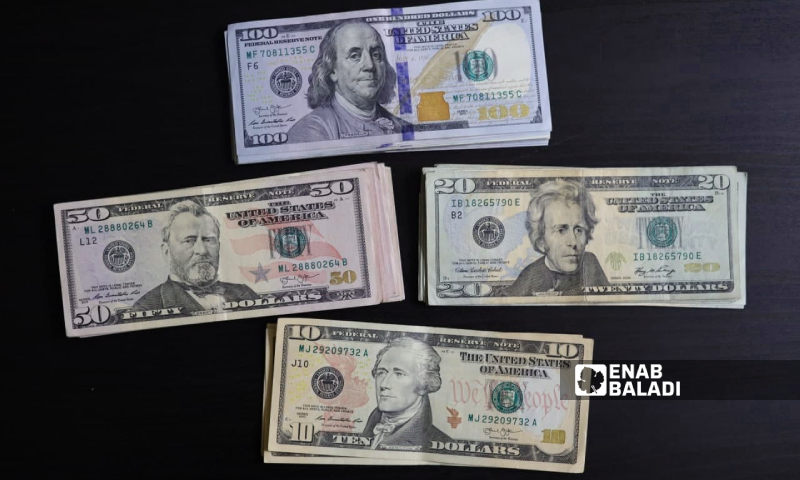 عملات ورقية للدولار الأمريكي من فئات 100 و50 و20 و10 دولارات (عنب بلدي/زينب مصري)