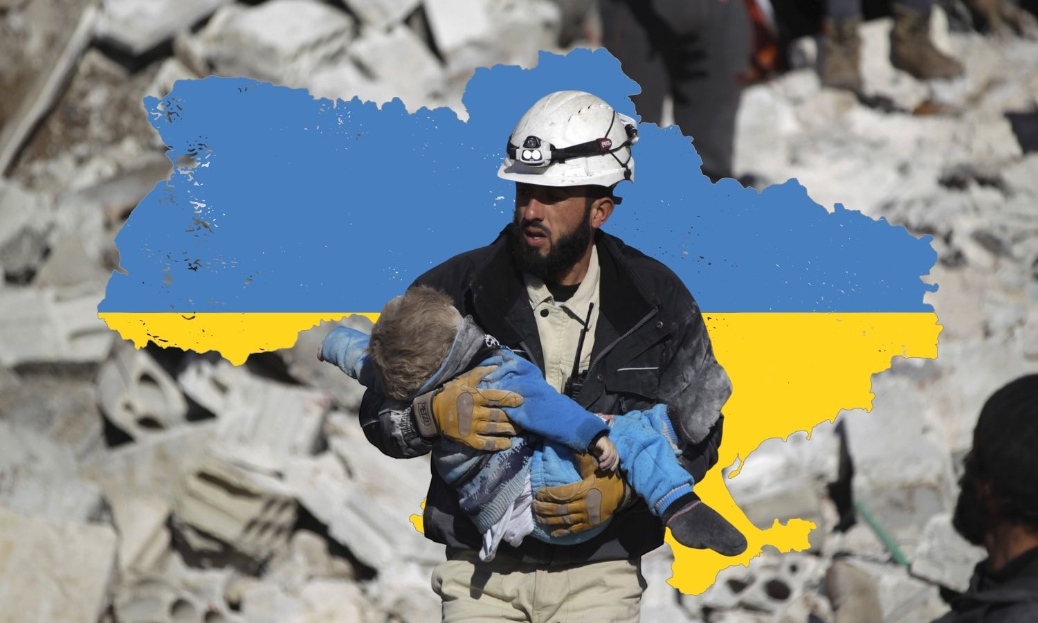 عنصر في منظمة الدفاع المدني السوري ينقذ طفلًا (رويترز/ تعديل عنب بلدي)