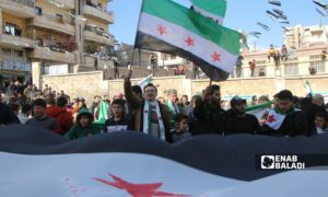 مظاهرة في مدينة عفرين بريف حلب الشمالي لإحياء الذكرى 11 للثورة السورية _ 15 من آذار 2022 (عنب بلدي / مالك الهبل)
