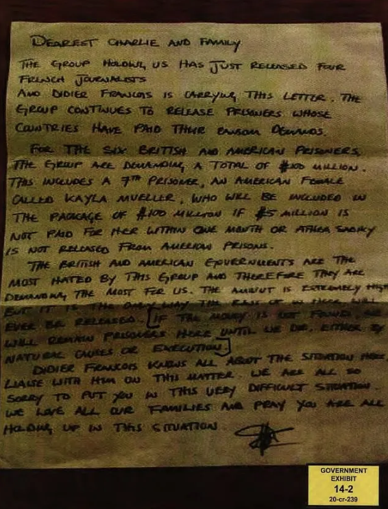 رسالة كتبها المصور البريطاني جون كانتلي بخط يده سربت عام 2014 من سوريا (The Sunday Times)