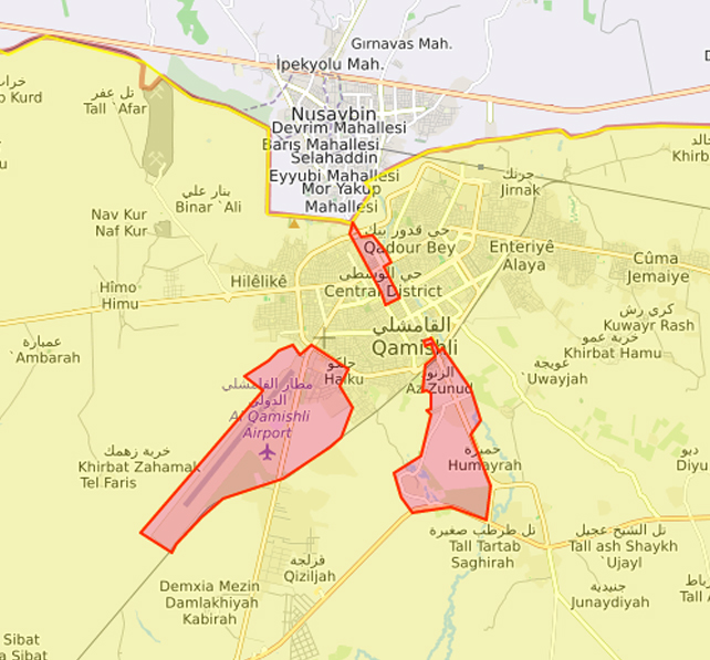 خريطة النفوذ في مدينة القامشلي على الحدود السورية- التركية - 1 أيار 2022 (Livemap)