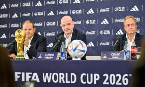 جياني انفانتينو رئيس الاتحاد الدولي لكرة القدم يعلن عن المدن المستضيفة لمونديال 2026 17 من حزيران 2022 (فيفا)