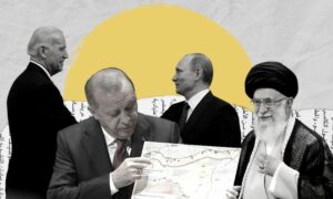 رجب طيب أردوغان وجو بايدن وفلاديمير بوتين وعلي خامنئي (تعديل عنب بلدي)
