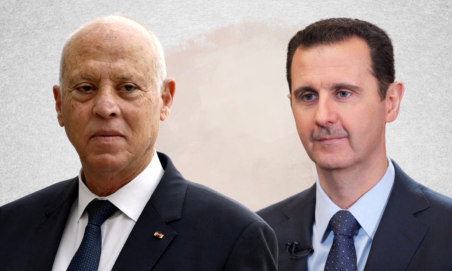 رئيس النظام السوري بشار الأسد والرئيس التونسي قيس سعيد (تعديل عنب بلدي)