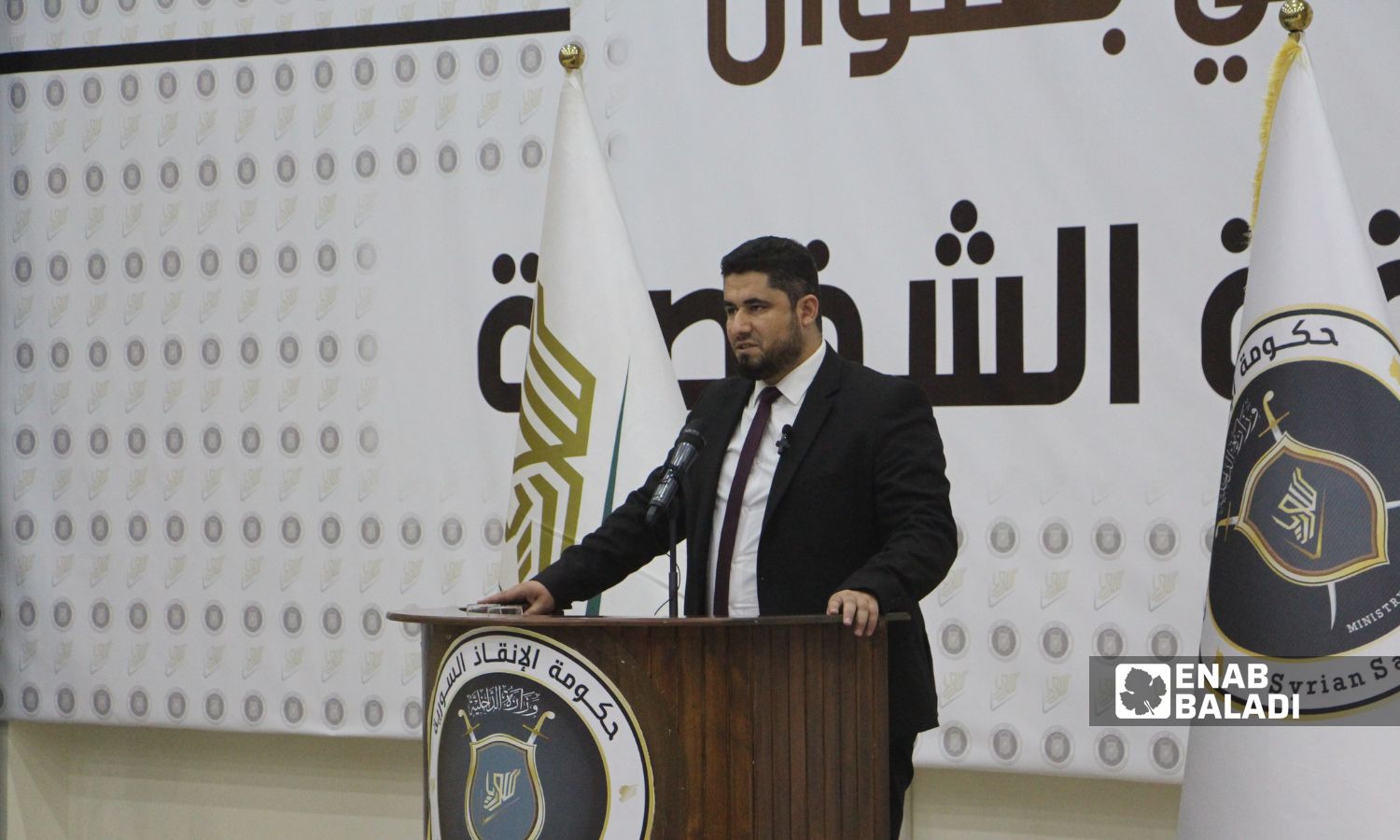 وزير الداخلية في حكومة "الإنقاذ"، محمد عبد الرحمن خلال مؤتمر صحفي لإصدار البطاقات الشخصية- 15 من أيلول 2022 (عنب بلدي/ أنس الخولي)