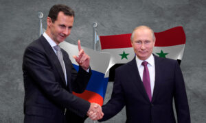 لقاء الرئيس الروسي فلاديمير بوتين ورئيس النظام السوري بشار الأسد (تعديل عنب بلدي)