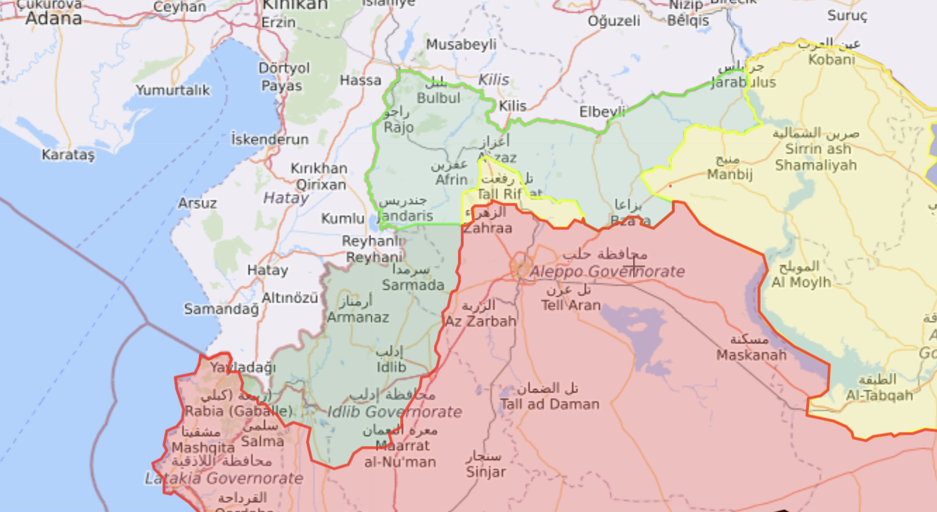 توزع السيطرة في شمال غربي سوريا - 12 من تشرين الأول 2022 (Live map)