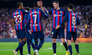 لاعبو فريق برشلونة خلال مواجهتهم أتلتيك بلباو ضمن منافسات الدوري الإسباني-23 تشرين الأول 2022(نادي برشلونة)