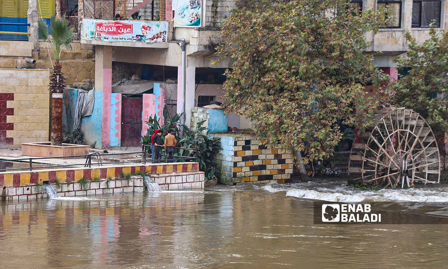 ارتفاع منسوب مياه نهر العاصي بسبب هطولات الأمطار في دركوش بريف إدلب- 17 من تشرين الثاني 2022 (عنب بلدي/ محمد نعسان دبل)