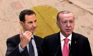 الرئيس التركي رجب طيب أردوغان ورئيس النظام السوري بشار الأسد (تعديل عنب بلدي)