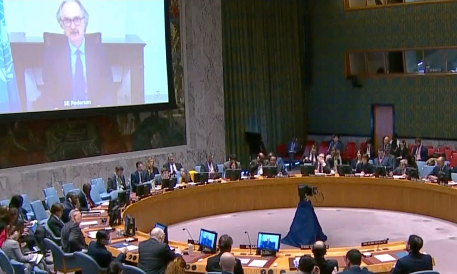إطاحة المبعوث الأممي الخاص إلى سوريا في جلسة مجلس الأمن في 25 من كانون الثاني 2023 (مكتب المبعوث)