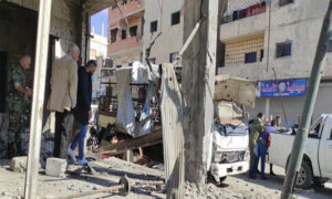 موقع الانفجار في ساحة بصرى شرقي مدينة درعا- 18 كانون الثاني 2023 (السلطة الخامسة/ فيس بوك)
