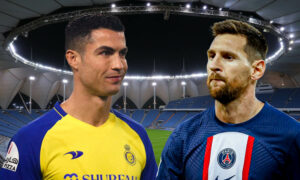 ليونيل ميسي لاعب باريس سان جيرمان وكريستيانو رونالدو لاعب النصر السعودي (تعديل عنب بلدي)