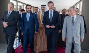 رئيس النظام السوري بشار الأسد يلتقي وفد الاتحاد البرلماني العربي في دمشق - 26 شباط 2023 (سانا)
