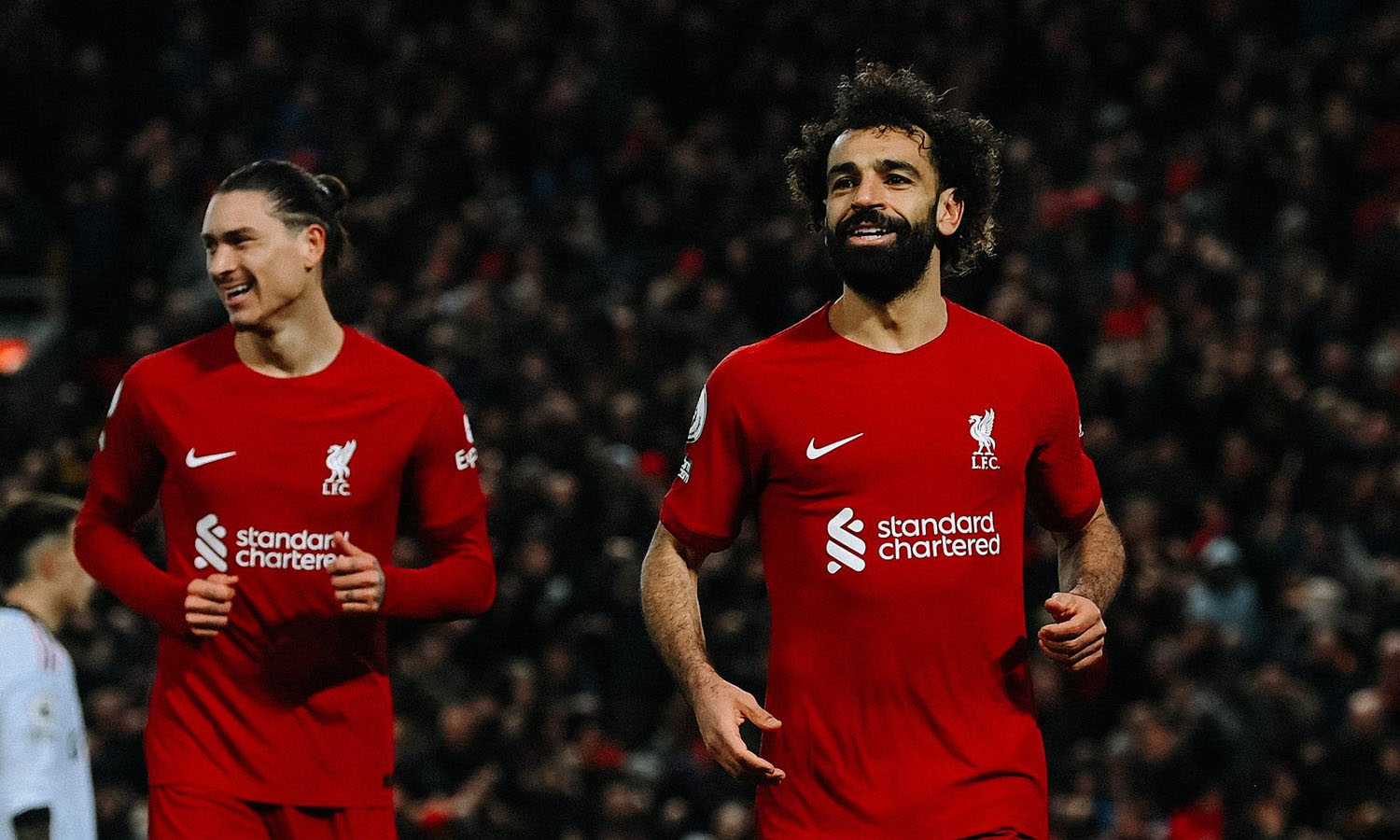 فرحة محمد صلاح لاعب ليفربول بتسجيله هدف في مرمى مانشستر يونايتد - 5 اذار 2023 (Liverpool F.C)