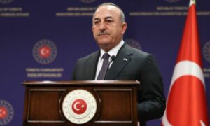 وزير الخارجية التركي مولود جاويش خلال مؤتمر صحفي- 20 من آذار 2023 (Haber Türk) 