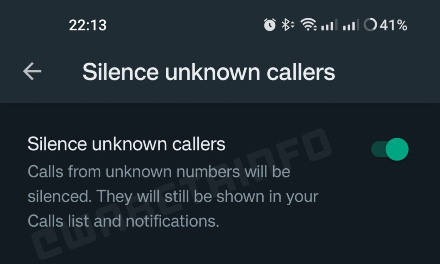 ميزة “Silence unknown callers”في تطبيق “واتساب”