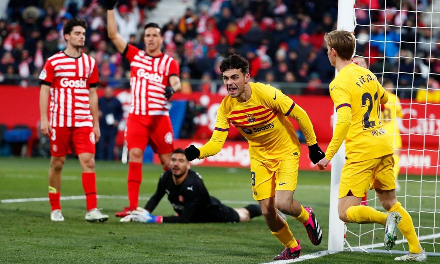 بيدري لاعب برشلونة يحتفل بتسجيله هدفًا في مرمى جيرونا في الدوري الإسباني- 28 من كانون الثاني 2023 (Marca)
