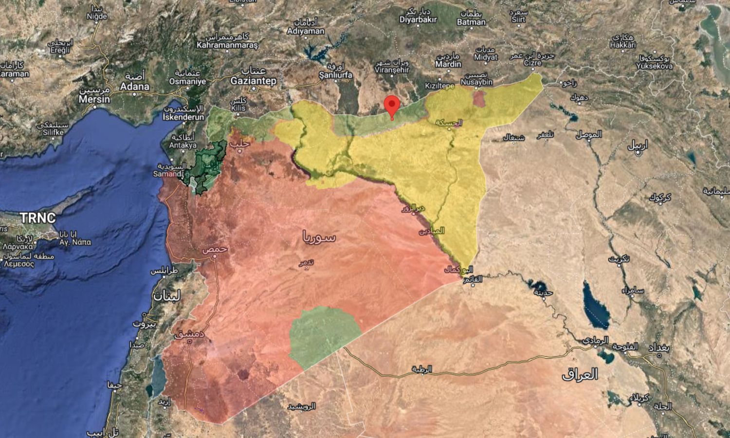 خريطة توضح مكان حفر خندق في رأس العين شمال شرقي سوريا (Guerra map)